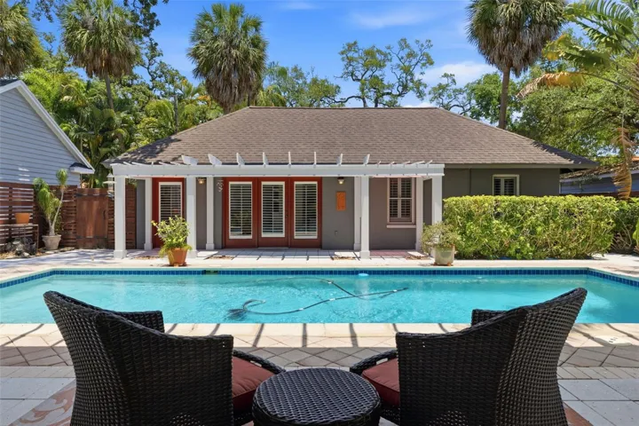 Rear Covered Porch w/view of Pool & Casita