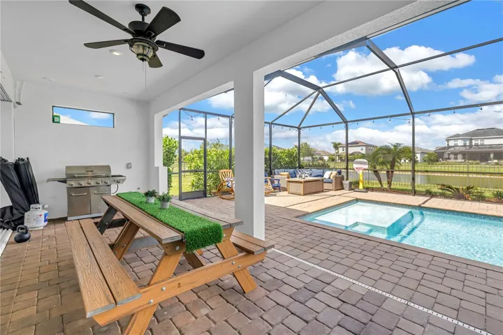 Covered pool patio.