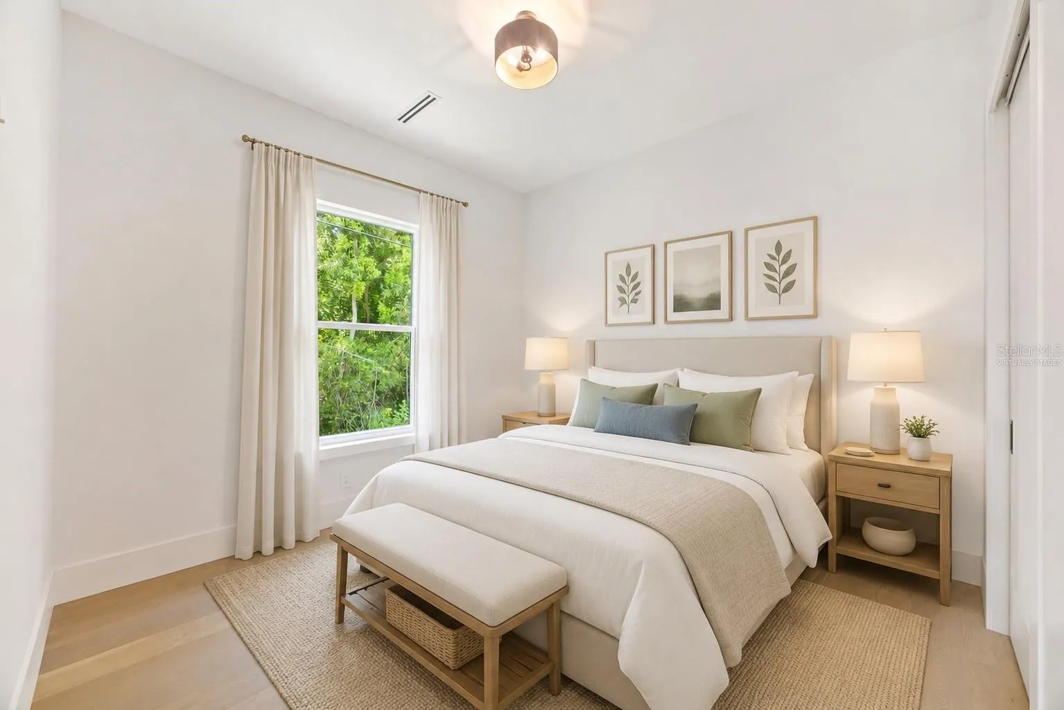 Virtually staged Bedroom 4 enjoys a private en-suite bath with direct exterior access to the lanai, providing an ideal guest retreat and future pool bath.