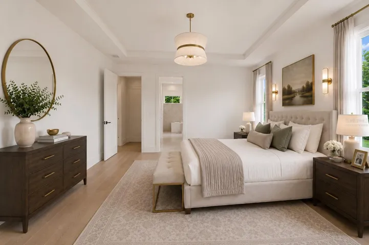 Virtually staged.The luxurious primary suite offers a spa-inspired retreat featuring a freestanding soaking tub, oversized walk-in shower with rain head and handheld shower, premium Italian tile, designer fixtures, and thoughtful custom details throughout.