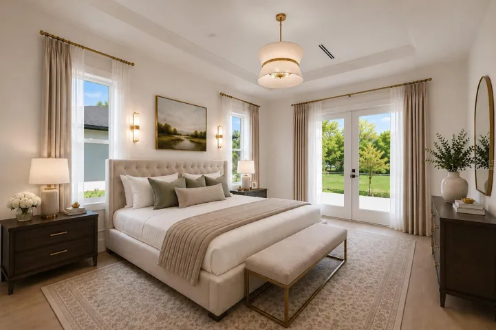 Virtually staged.The luxurious primary suite offers a spa-inspired retreat featuring a freestanding soaking tub, oversized walk-in shower with rain head and handheld shower, premium Italian tile, designer fixtures, and thoughtful custom details throughout.
