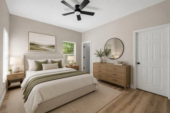 virtually staged primary bedroom