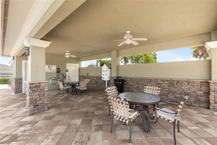 Covered Pavilion with outdoor tables and chairs to enjoy lunch, dinner or a snack while getting out of the sun. Restrooms available as well.