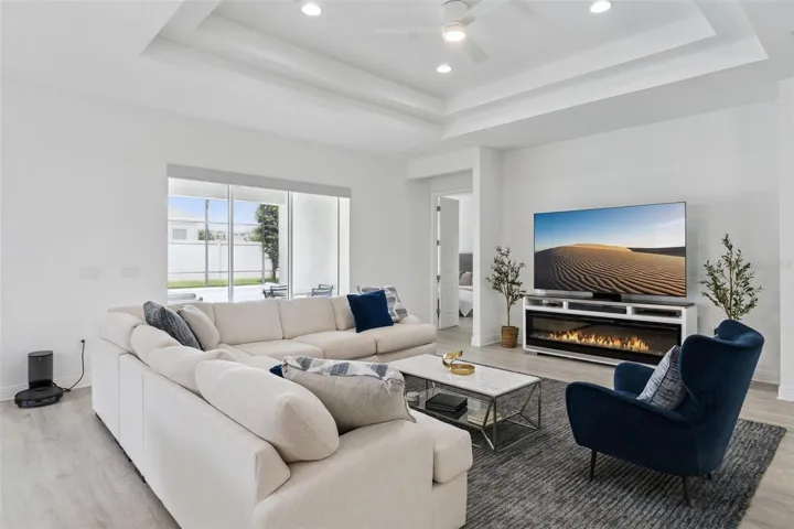 Living Room, Triple Sliders to Pool
