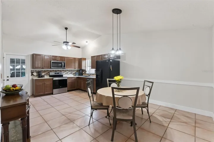 Large kitchen and dining area