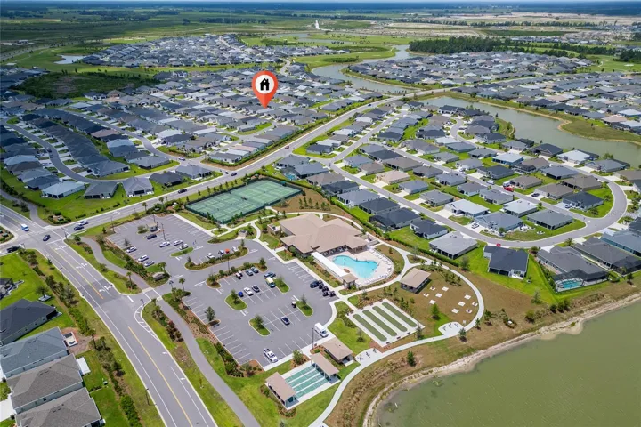 Aerial view with home marker showing proximity to nearby Saluki recreation center.