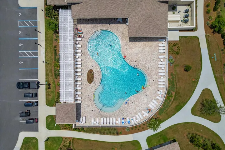 Aerial view of the pool area at Saluki Recreation in The Villages.