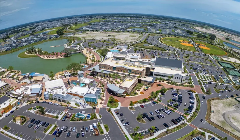 Aerial view of Eastport amenities and recreation areas.