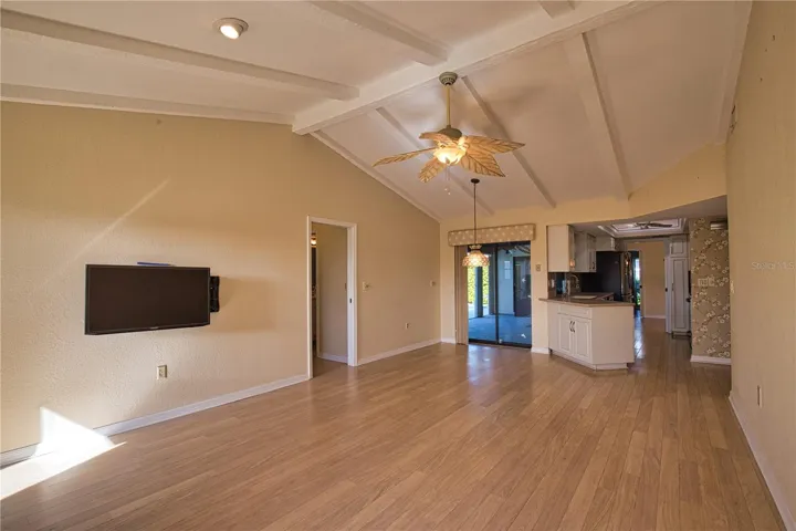 Family Room, high ceiling with beams