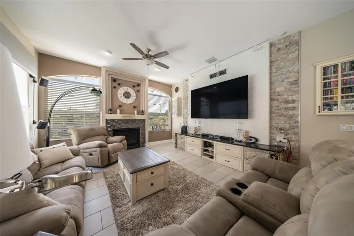 F/R overlooks pool has stone fireplace