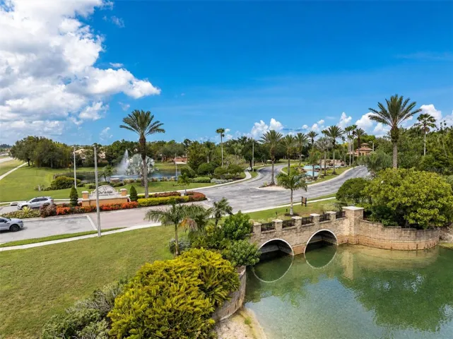 Tropical suburban neighborhood entrance view