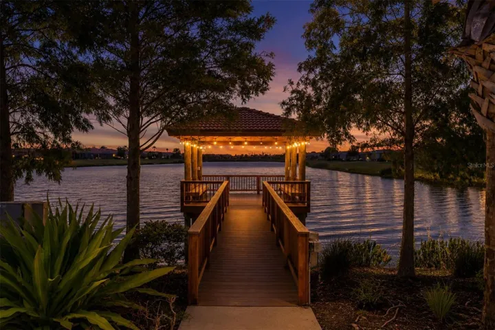Lake gazebo at twilight hour