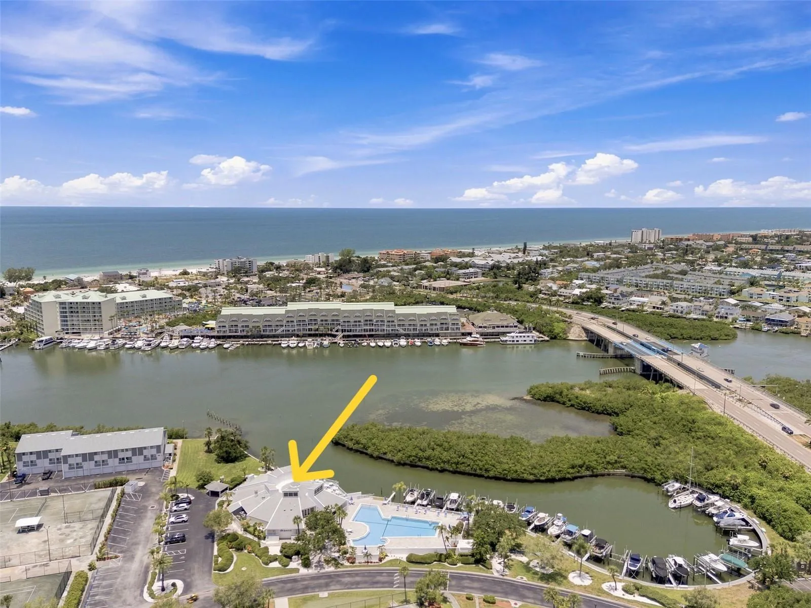 Clubhouse, pool and patio on the intercoastal