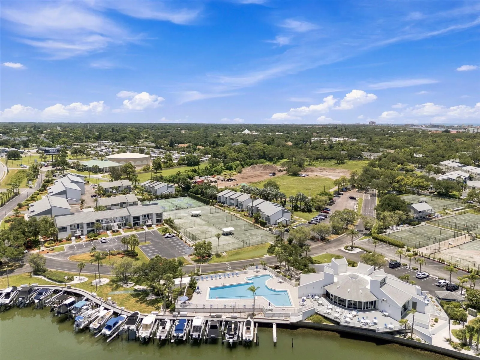 Clubhouse, pool and patio on the intercoastal