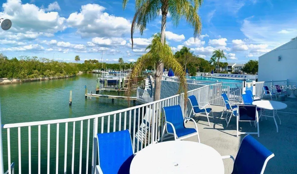 Clubhouse waterfront patio tables