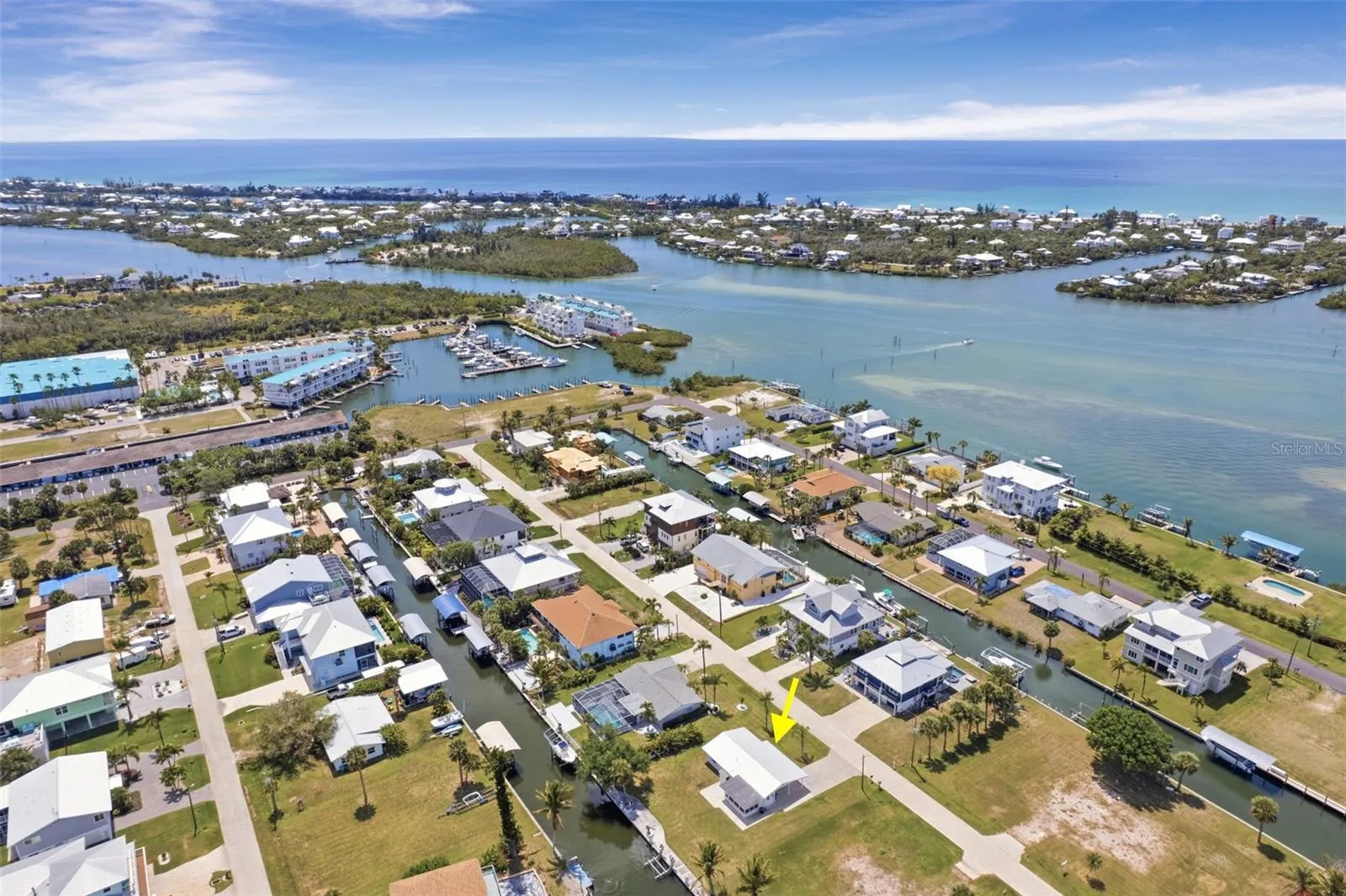 Overhead view of home and Intra-Coastal waterway.  No bridges out.  Facing Southwest.