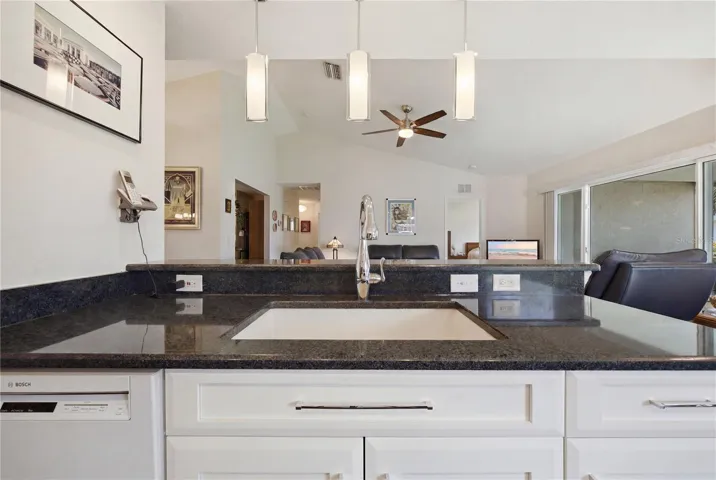 Kitchen over looking living room