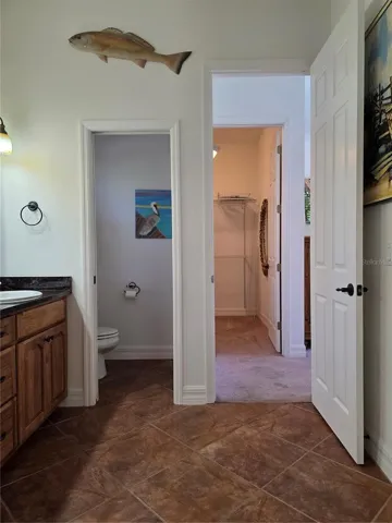 Primary bathroom looking toward the bedroom