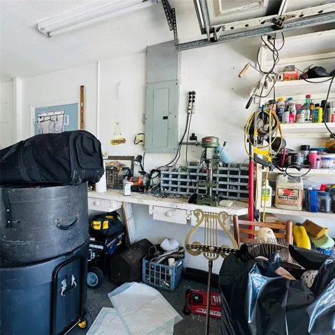 storage and workbench in garage