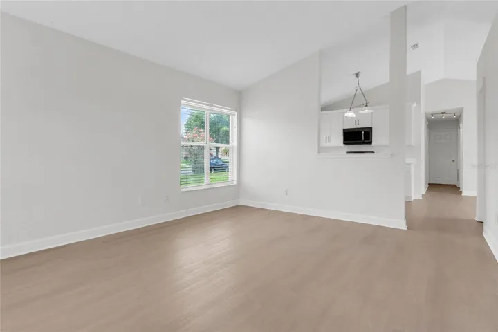 View from Front Entryway to Living Room & Kitchen
