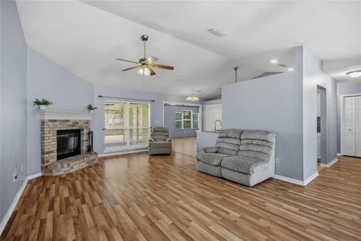 Living Room with wood burning fireplace