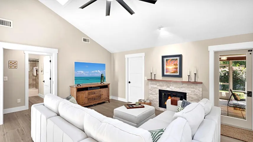 Family Room with wood burning fireplace