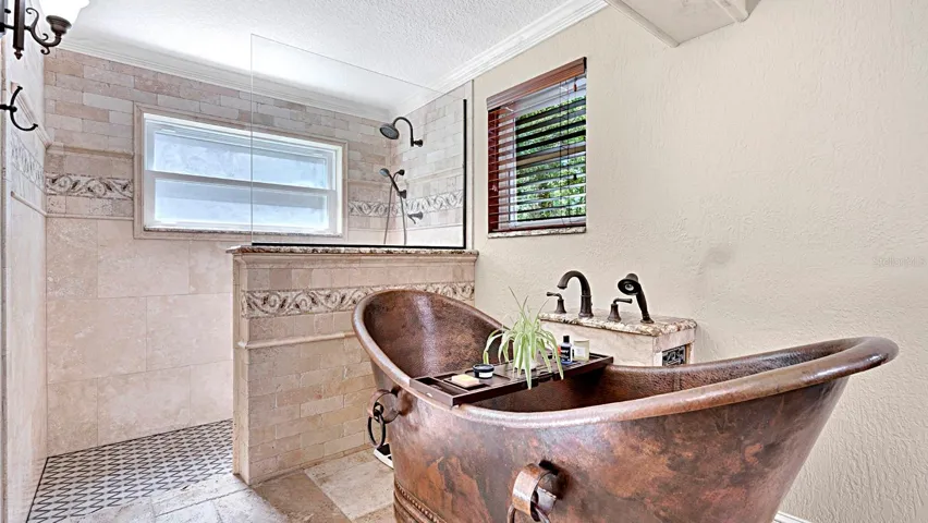 Walk In Shower with separate copper tub