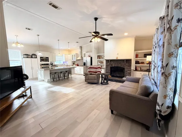 step down to living room/kitchen.