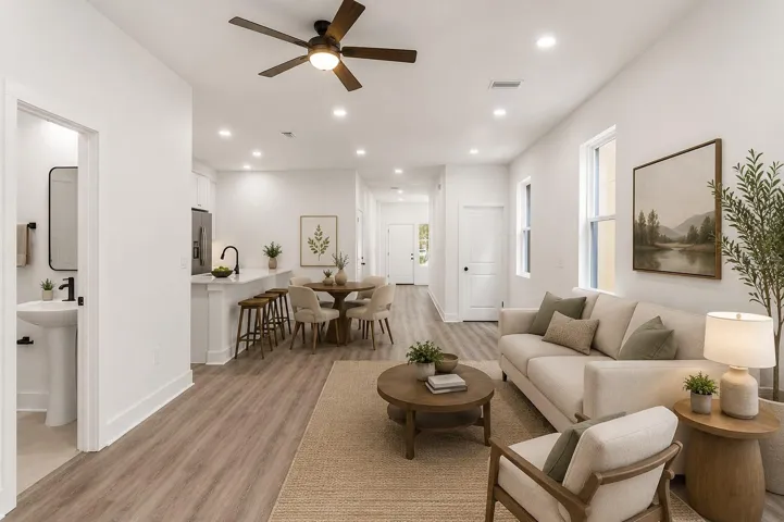 living room/ dining virtually staged for visual