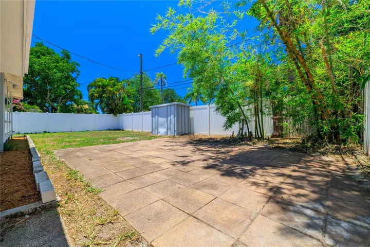 Backyard with storage shed