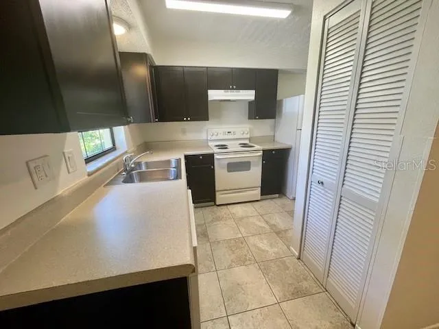 Kitchen with closet pantry provides plenty of storage and counter space.