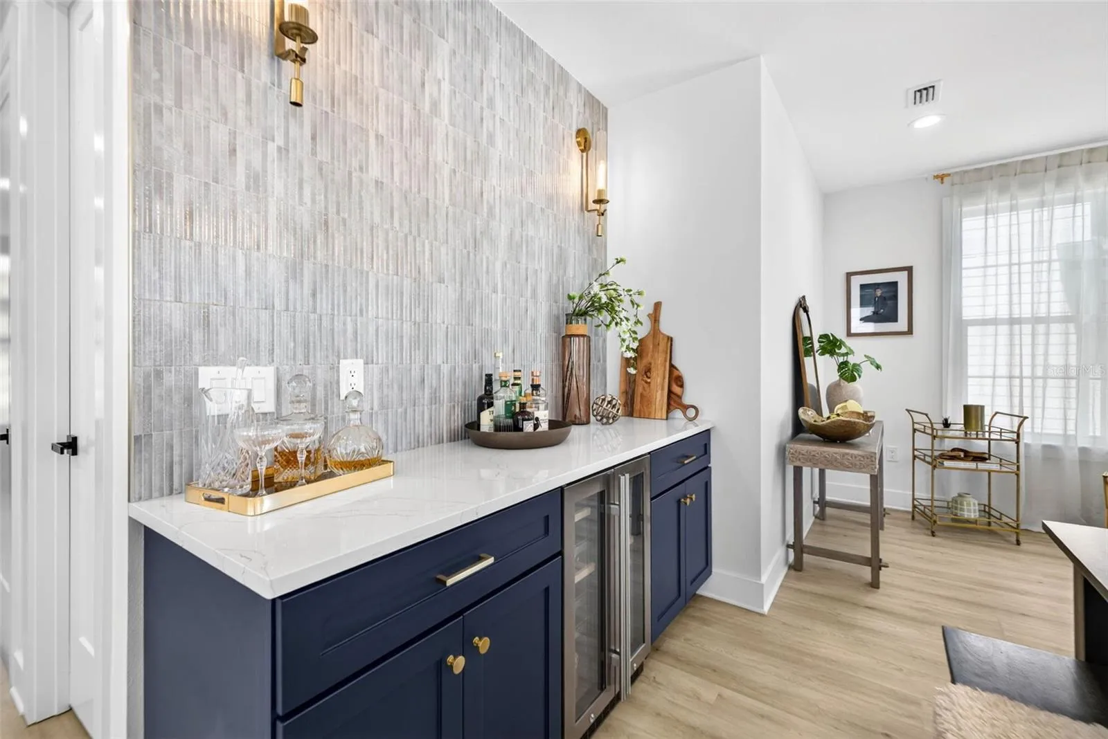 Dry bar with beverage fridge
