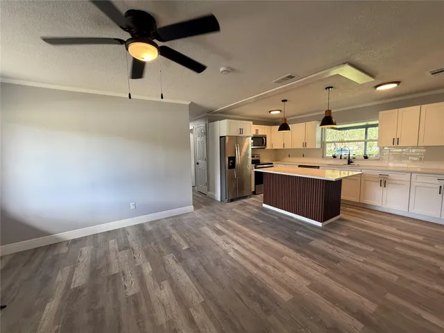 living room and connected kitchen