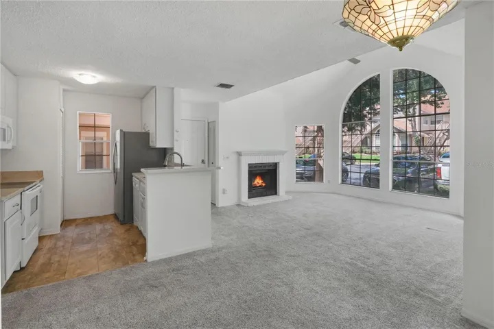 Kitchen, breakfast bar, living room