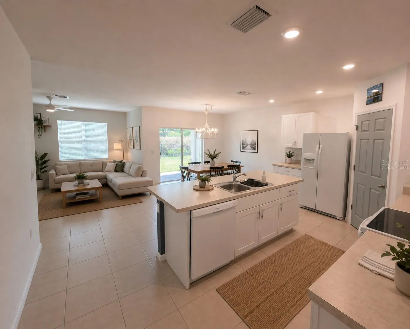 Virtually Staged Kitchen/dining/living