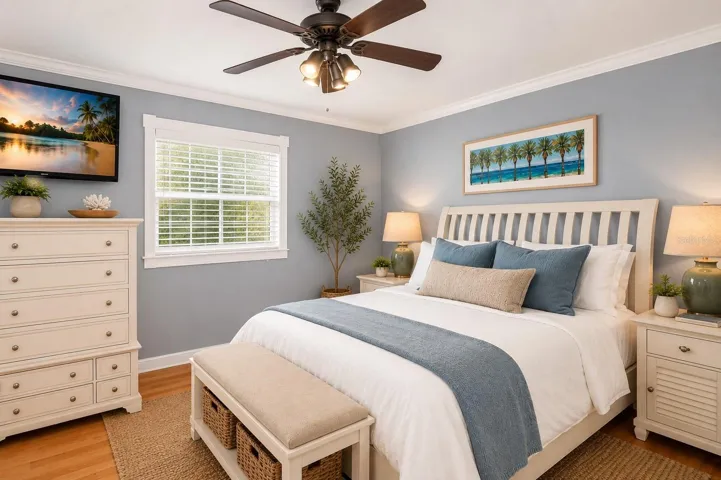 Primary bedroom filled with natural light
