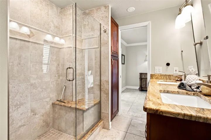 Primary ensuite remodeled Bath with dual sinks