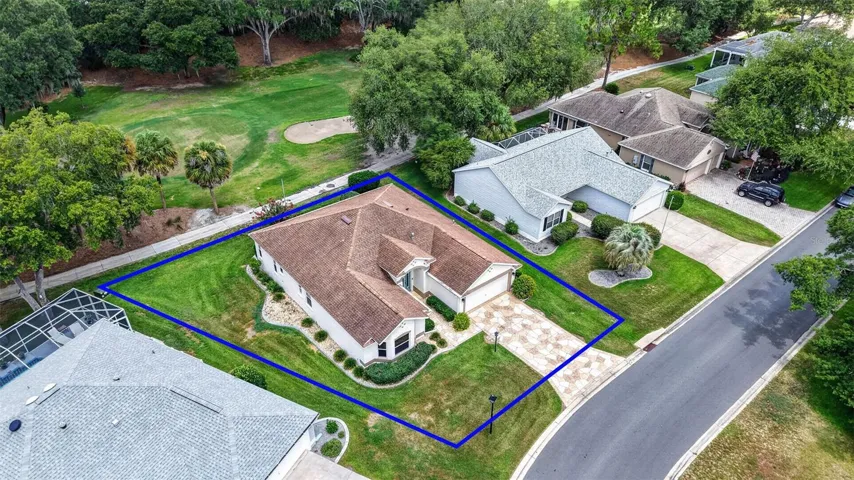 Aerial Front and Side Elevation with Property Lines and Amazing Golf Front Views!