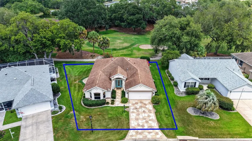 Aerial Front Elevation with Property Lines and Spectacular Golf Front Views!
