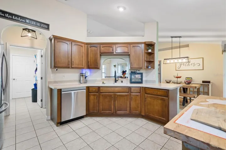 Kitchen with stainless steel appliances.