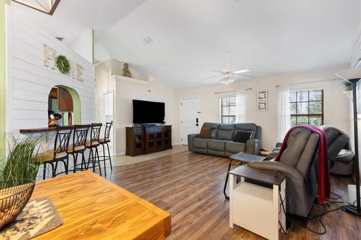 Living room with laminate floors.