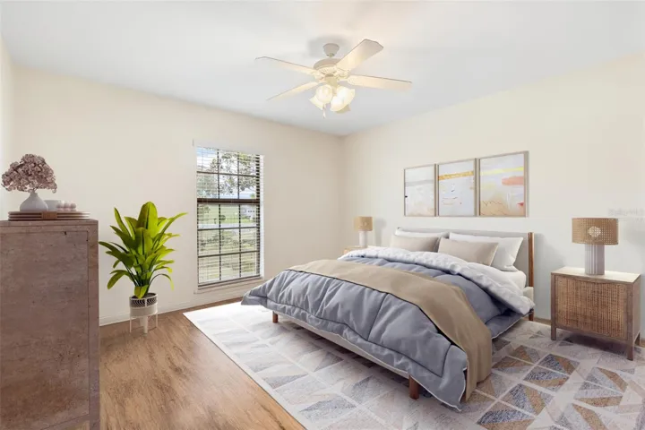 Virtually staged guest bedroom.