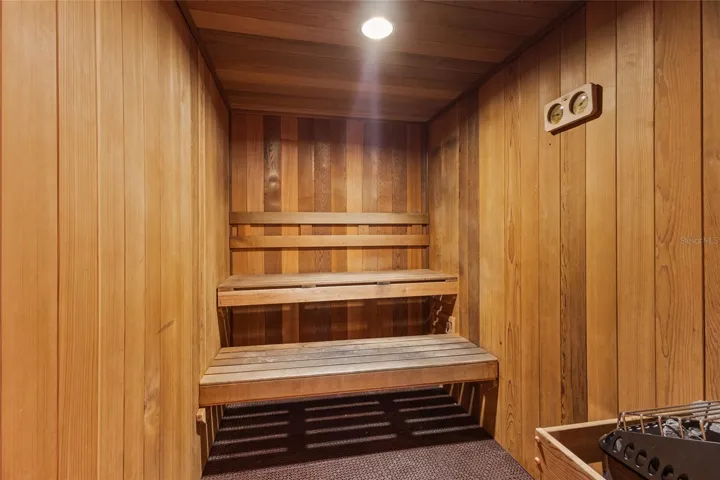 A sauna is located in each of the locker rooms.