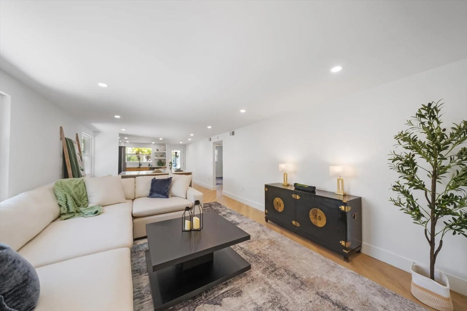 Living room with open flow to the kitchen and dining area