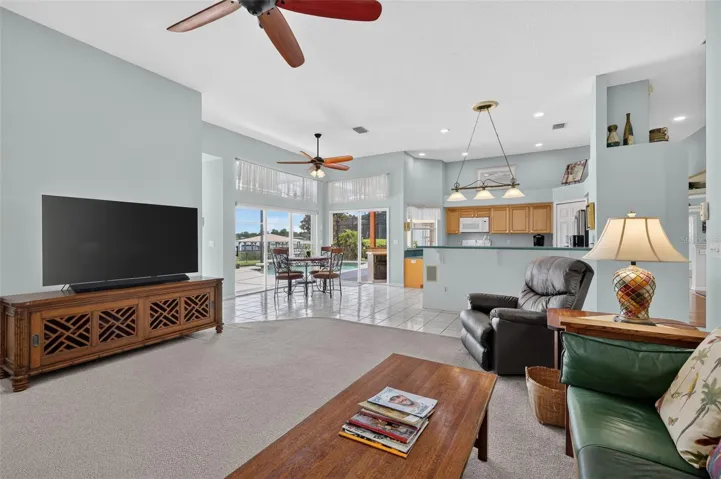 Family room also has views of the pool and Lake
