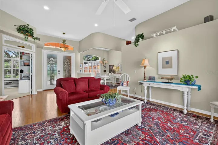 Living into foyer, dining and home office