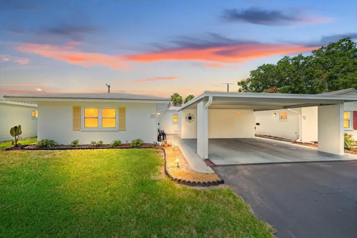 Twilight photo of the home