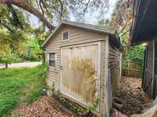 shed in front of garage doors