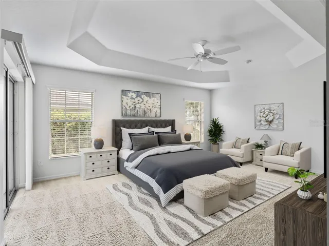 Virtually staged primary bedroom