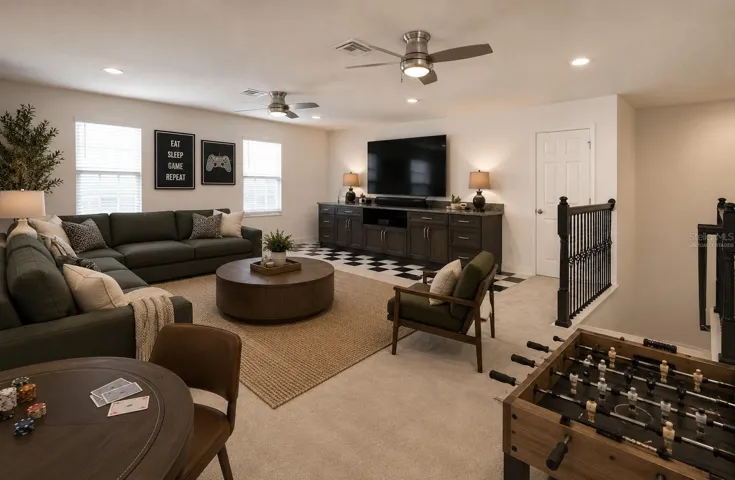 Virtually staged Loft/Game room